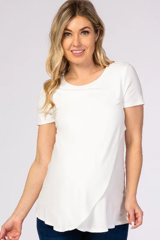 Casual And Versatile Ivory Layered Wrap Front Maternity Nursing Top