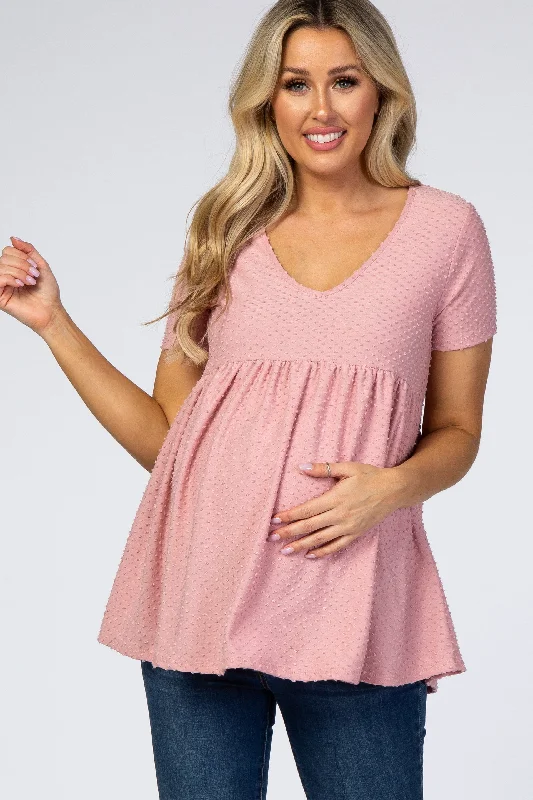 Classic Style Mauve Swiss Dot Peplum Maternity Top