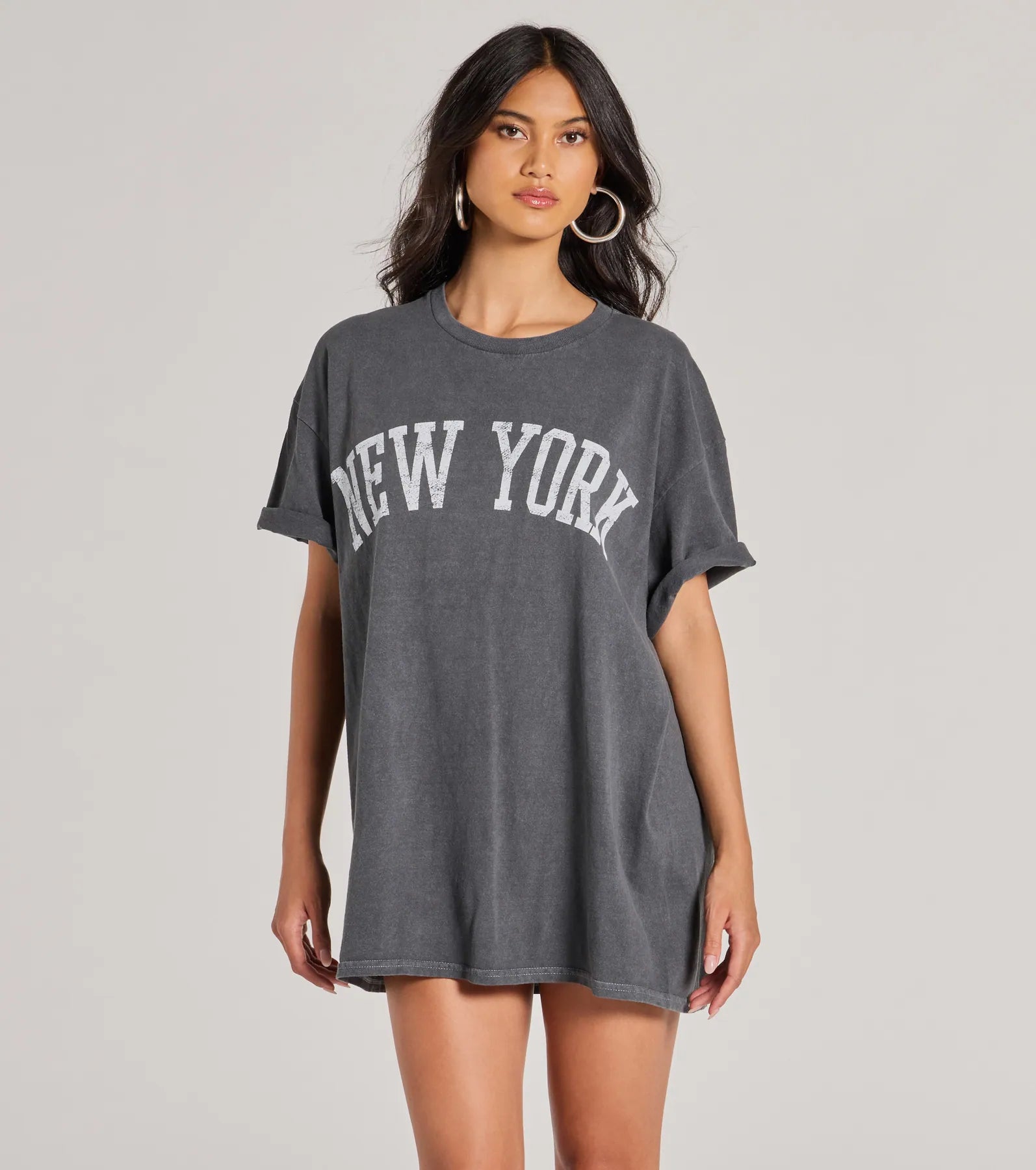 Simple Matching New York Oversized Graphic Tee