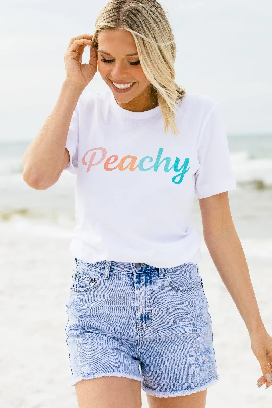 Energetic Peachy White Graphic Tee