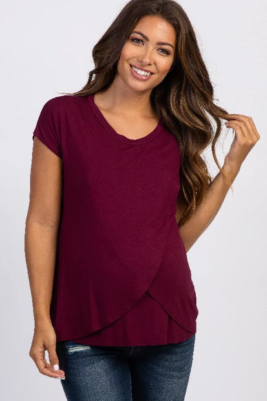 Denim Design PinkBlush Burgundy Layered Wrap Front Maternity Nursing Top