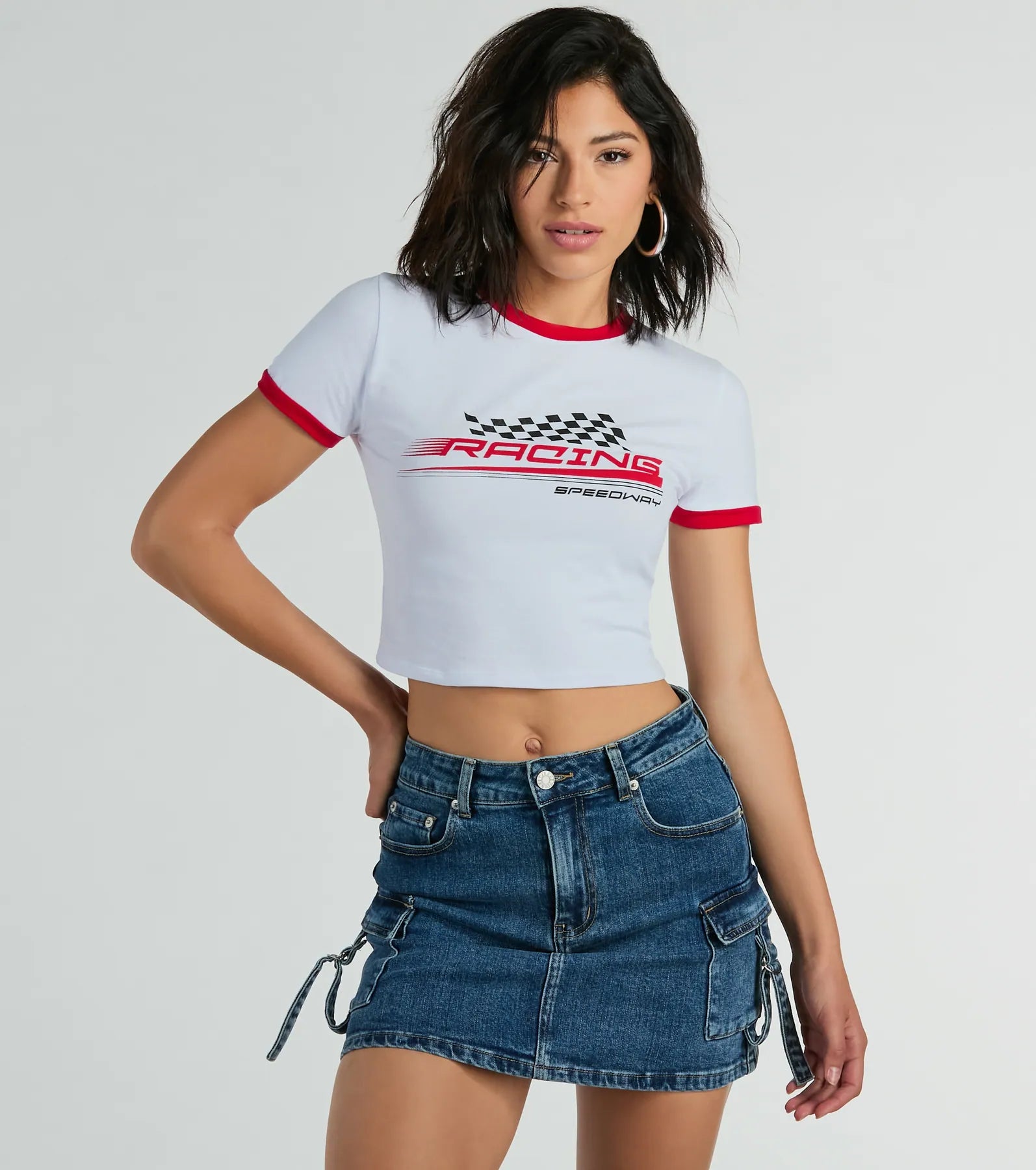 Comfortable And Cold-proof Racing Speedway Ringer Graphic Tee