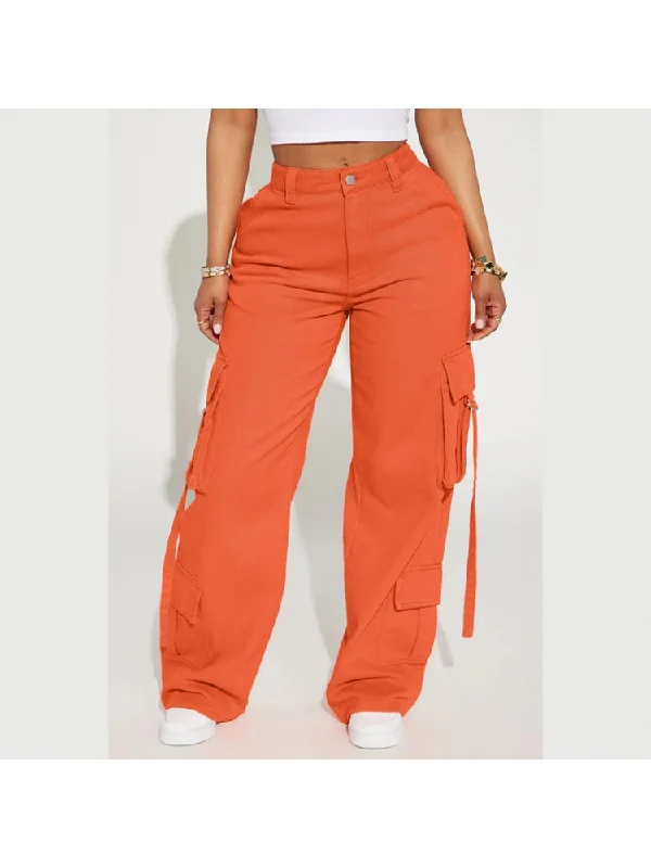 Fashion Concept Solid Color Mid-rise Cargo Pants