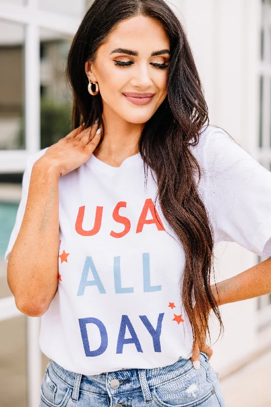 Single item design USA All Day White Graphic Tee