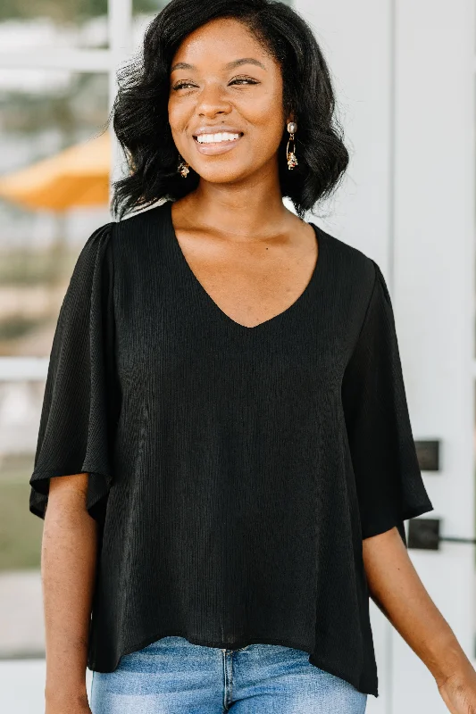 Avant-garde trend We're Here For You Black Ruffle Sleeve Top