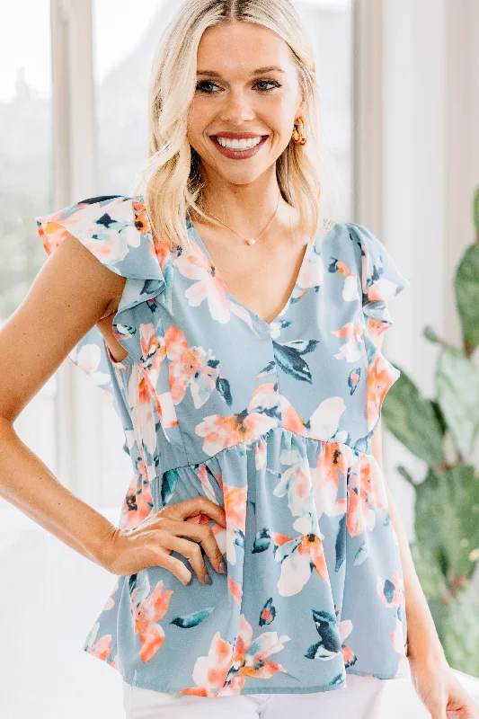 Design sense What A Lovely Day Light Blue Floral Blouse